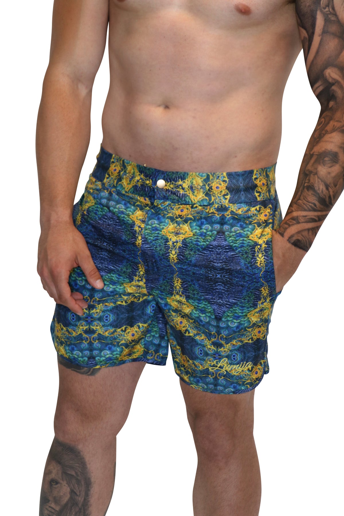 Luke Swim Shorts - Long Length Peacock Print – Lumija Swimwear