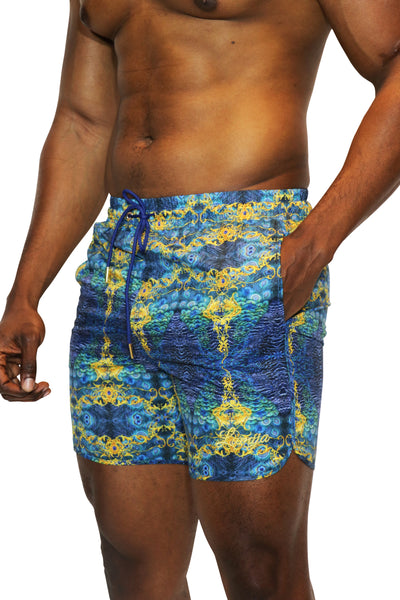 Alessandro Swim Shorts - Medium Length in Peacock Print