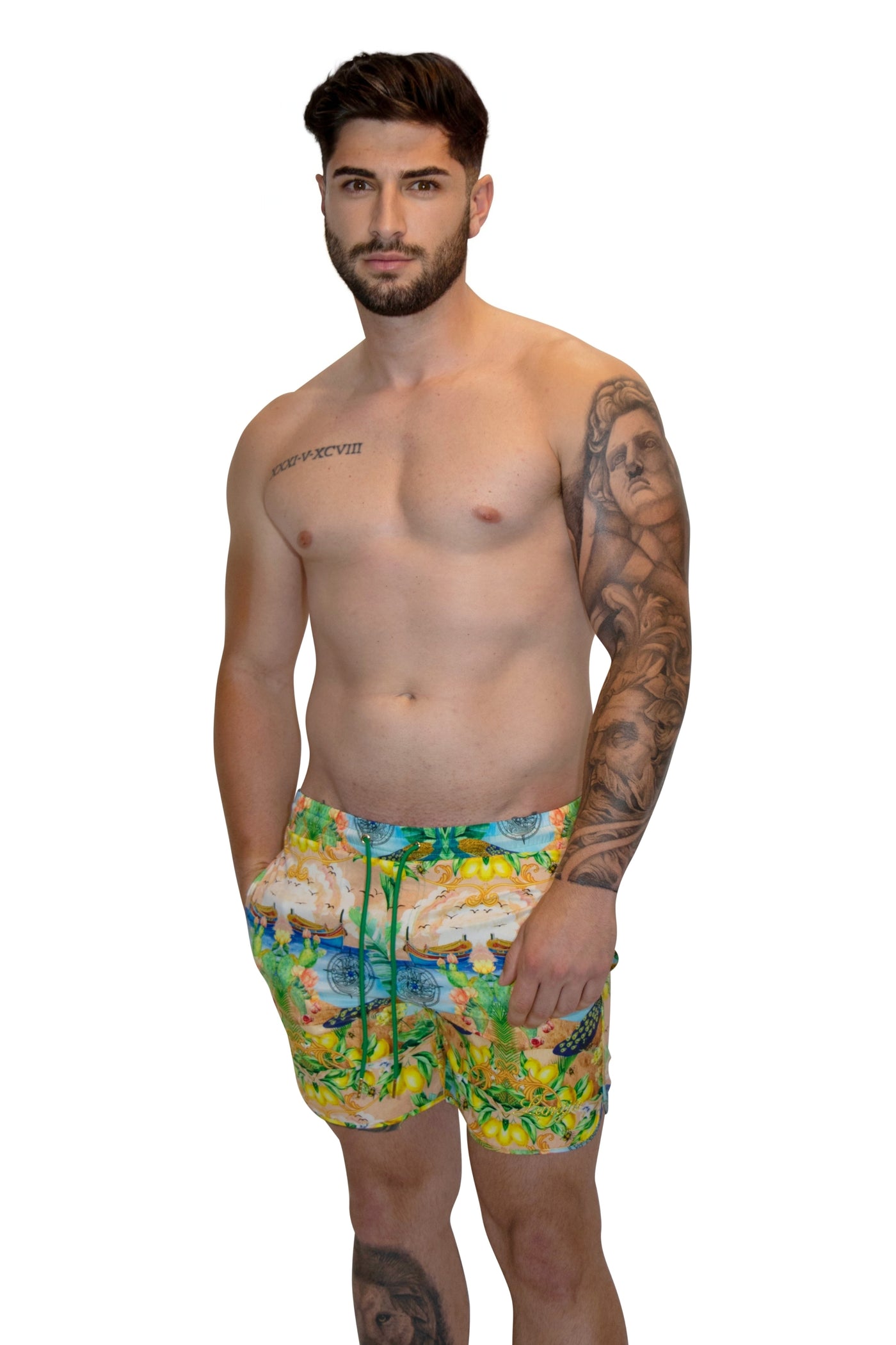Alessandro Swim Shorts - Medium Length in Luzzu Print