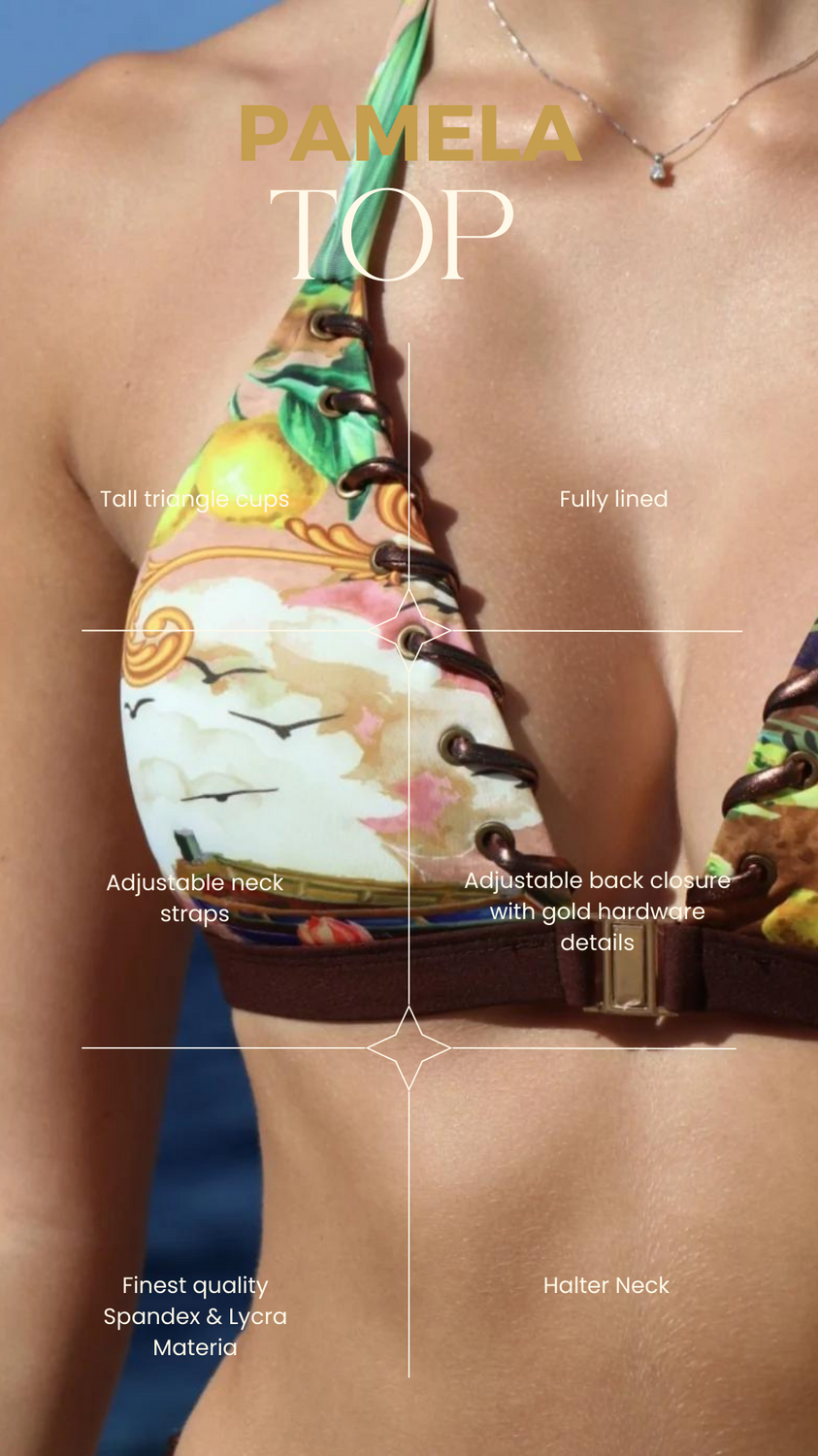 Photo of the features of our Pamela Triangle bikini top