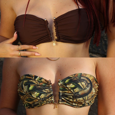 Kaya Top –  Reversible - Ritual Print and Espresso Brown