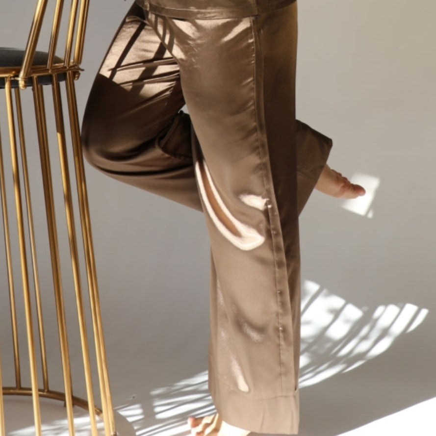 Silk Satin Trousers Olive Gold