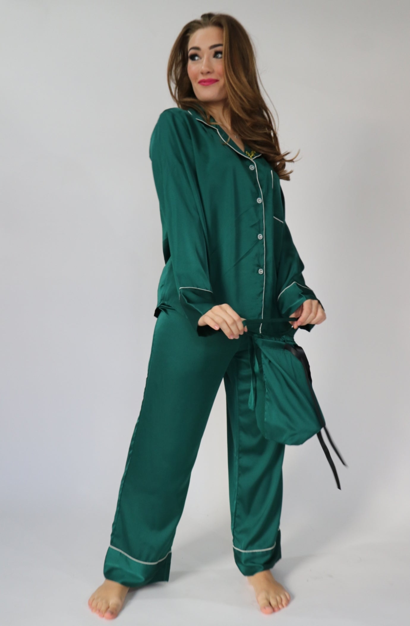 Forest Green Silk Satin Trousers
